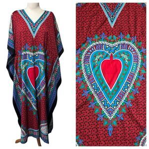 Vintage Sacred Heart Red Blue Kaftan - One Size